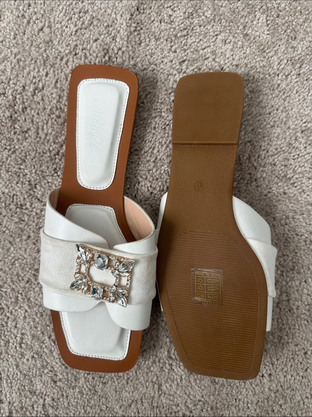 Nina Ivory Jeweled Slide Sandals - Picture 3 of 4